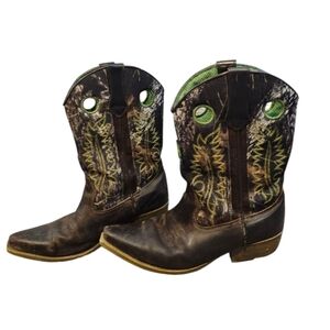 John Deere Youth 6M Camo Cowboy Boots Western FHA Slip On Pointed Toe JD3248